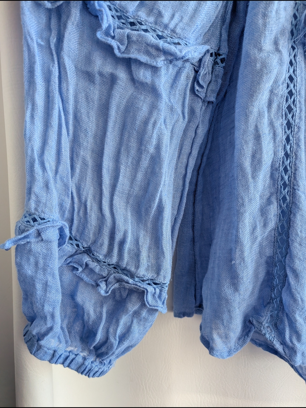 Sundance Linen Light Blue Boho Tassel Peasant Blouse - M - Picture 5 of 14